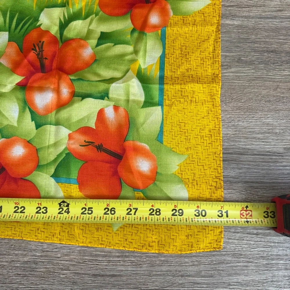 CC Courtenay Hibiscus‎ Silk Scarf  Hawaiian | Yellow Red Green | 31